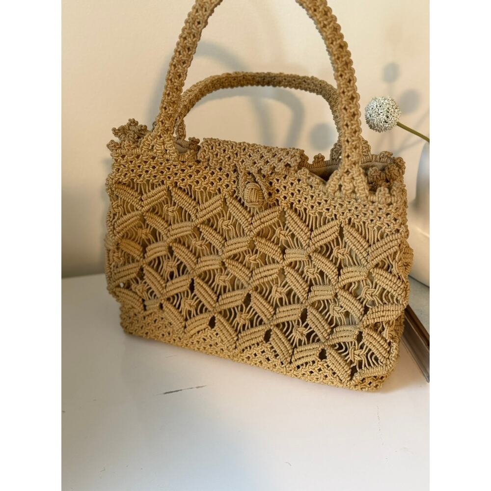 Vintage‎ Handwoven Macramé Top Handle Bag Boho Coastal Texture ✨ - Picture 2 of 5